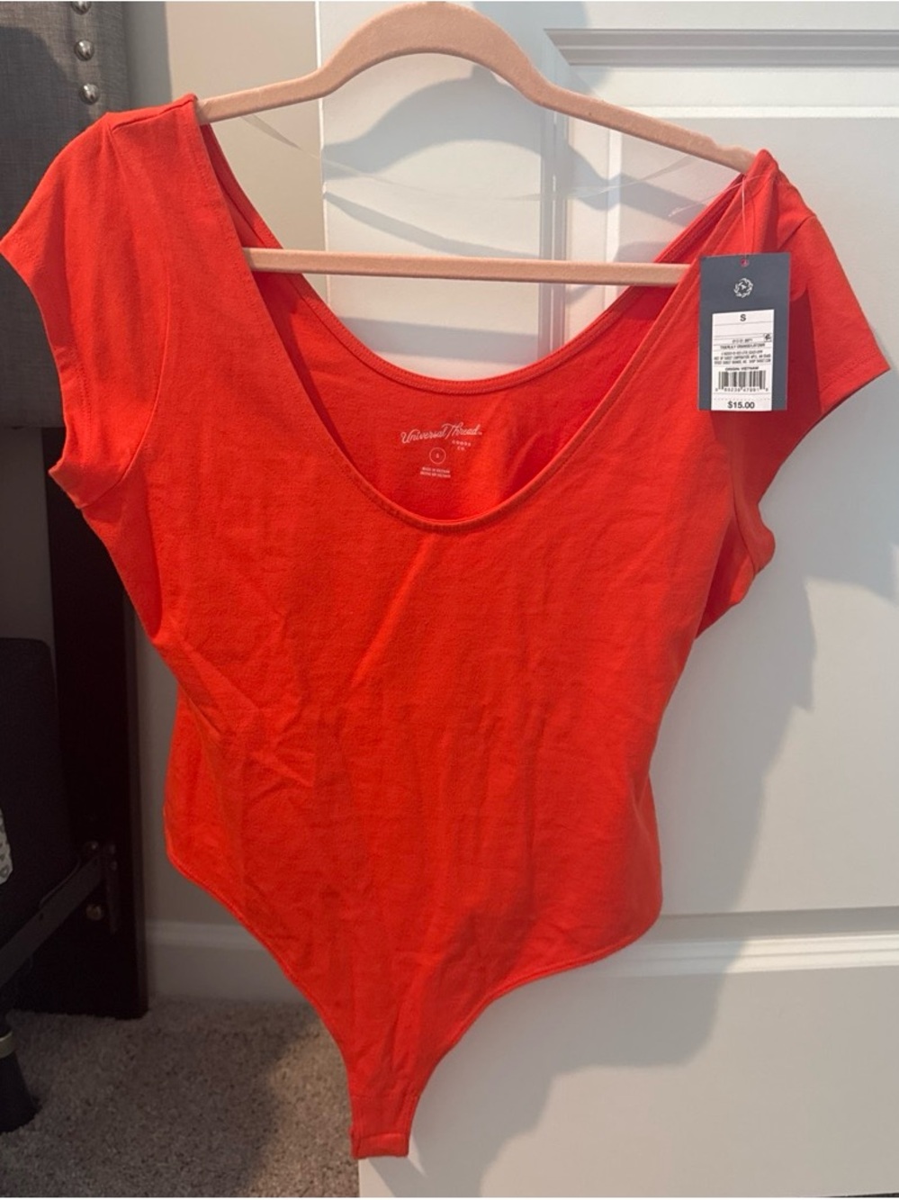 Universal Thread Scoop Neck Bodysuit in Bright Orange